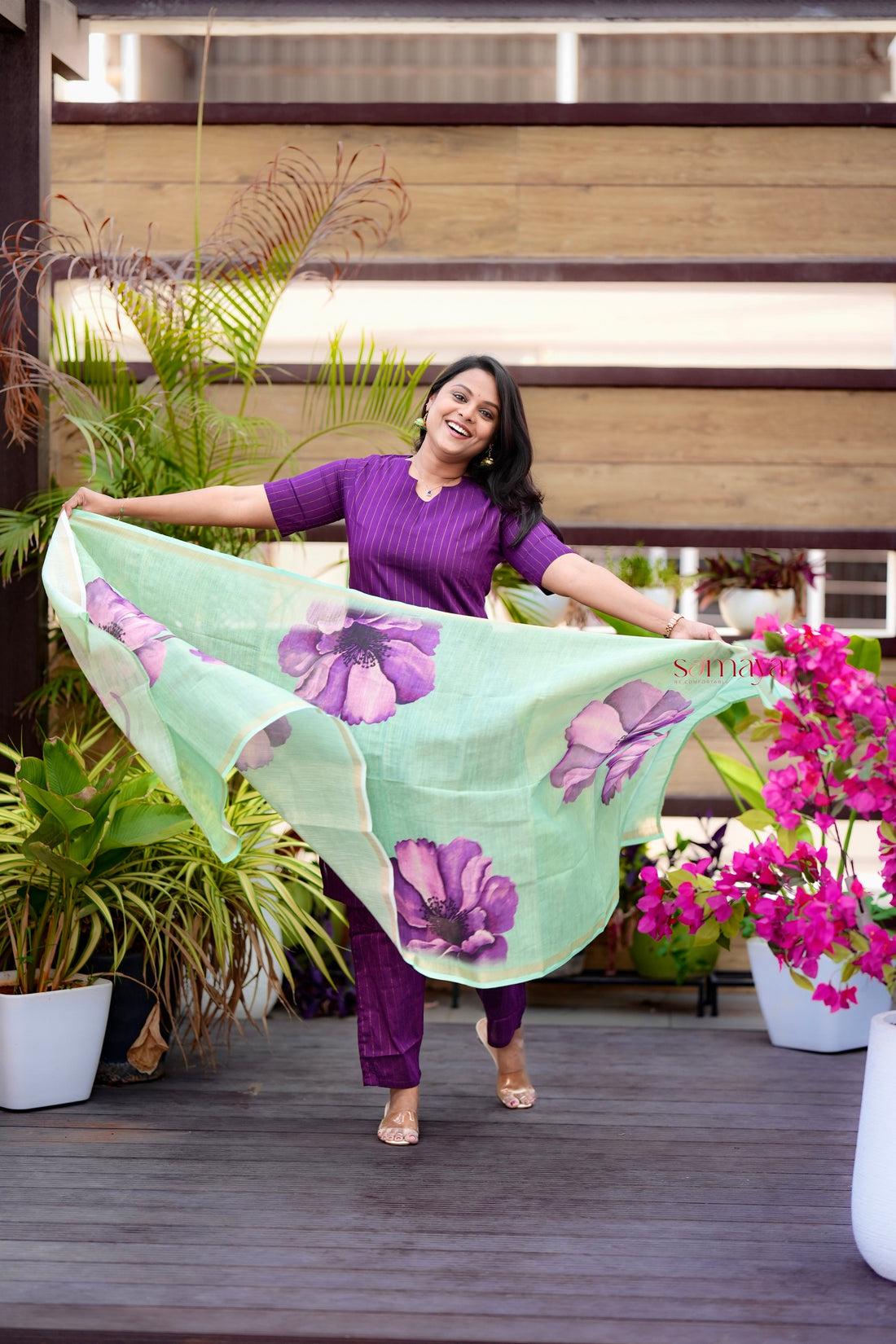 Rohini raw silk suit set of 3 with linen gold border