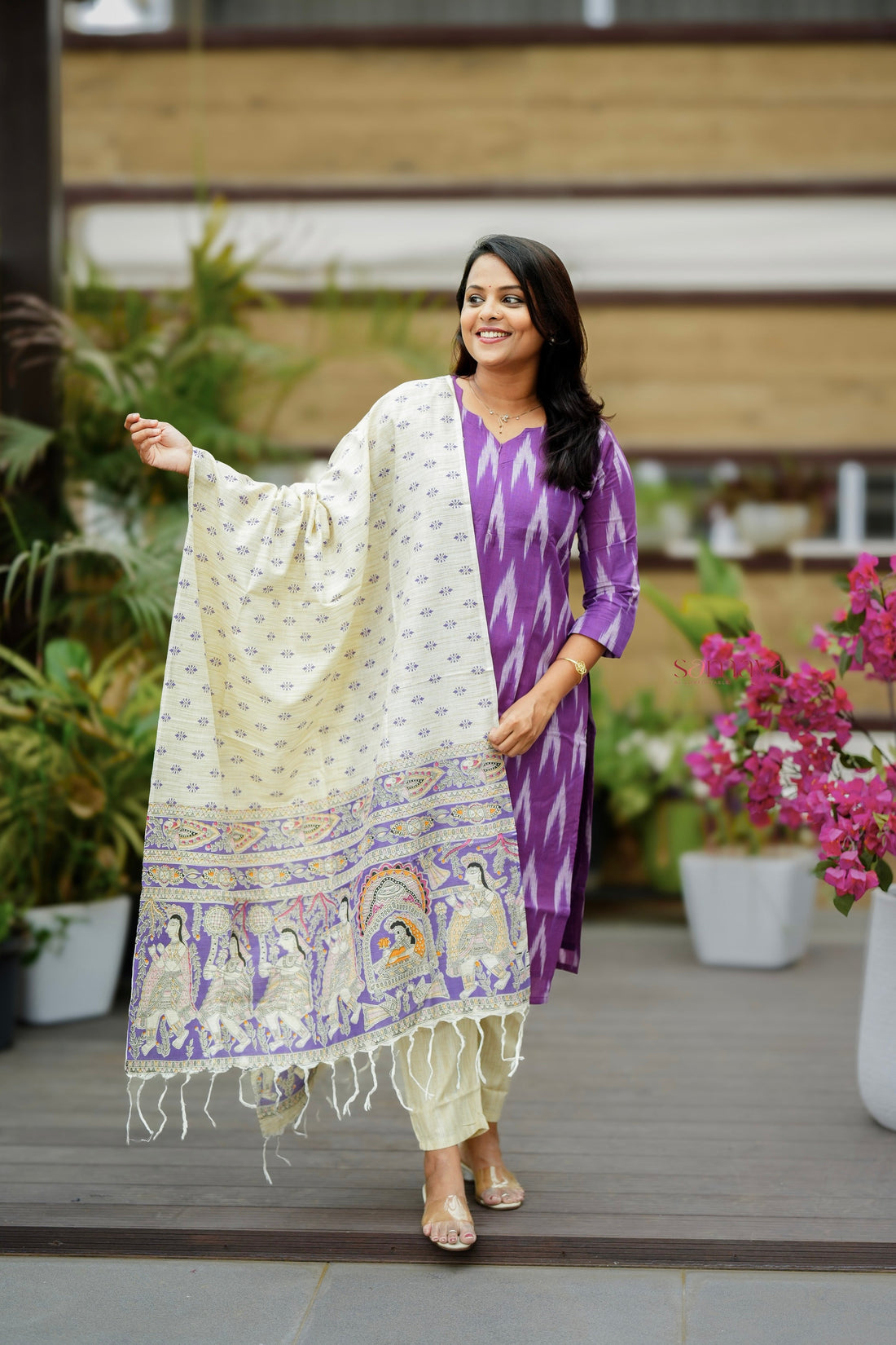 Pari -purple ikkat Cotton 3 piece Set with lining