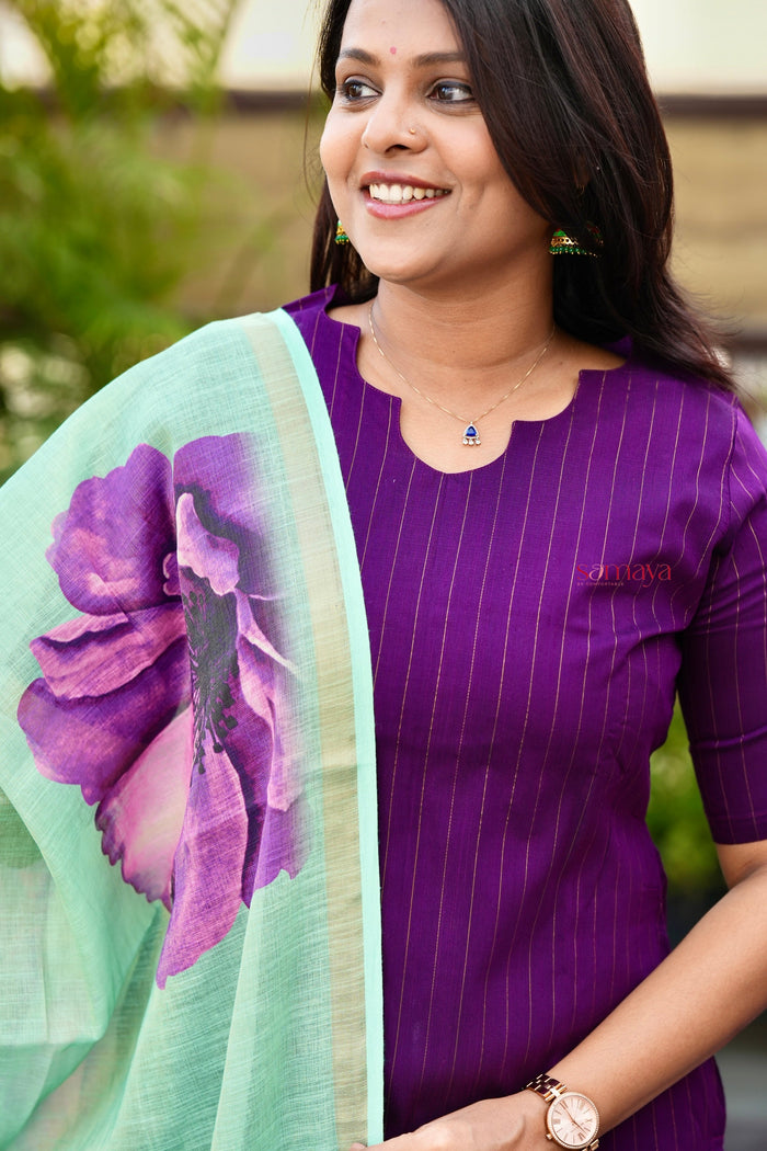 Rohini raw silk suit set of 3 with linen gold border