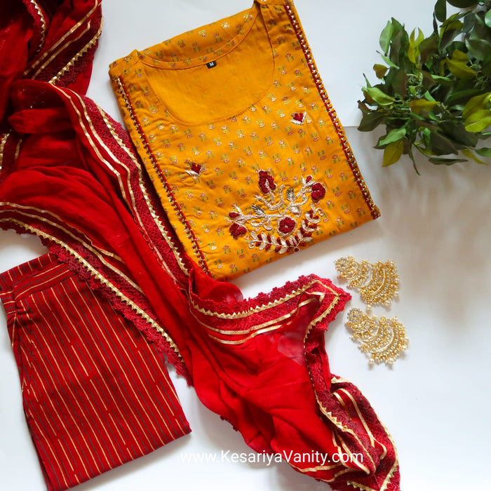Haldi Ready Mustard-Red Suit