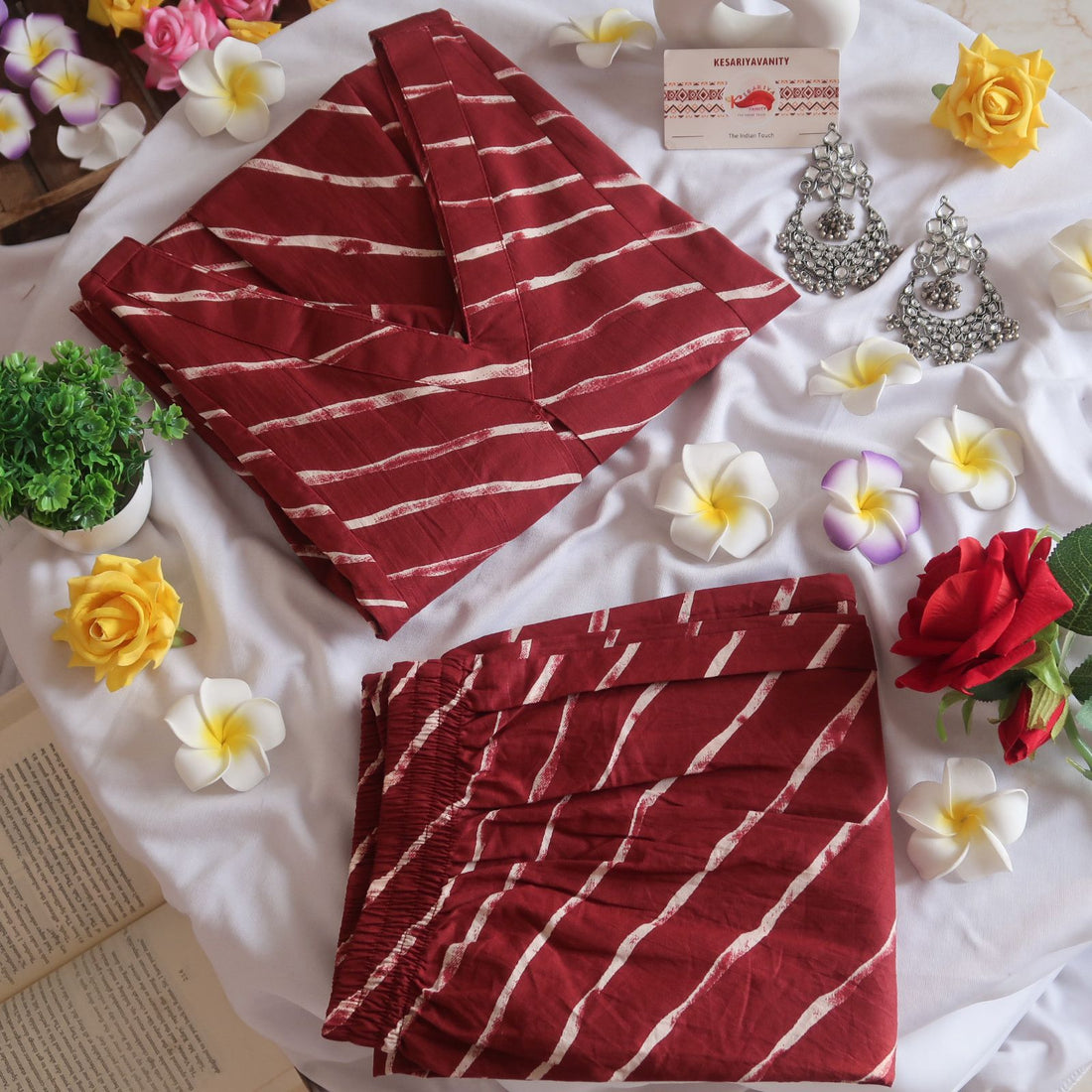 Maroon Leheriya Duo Office/Regular Wear Suit Set