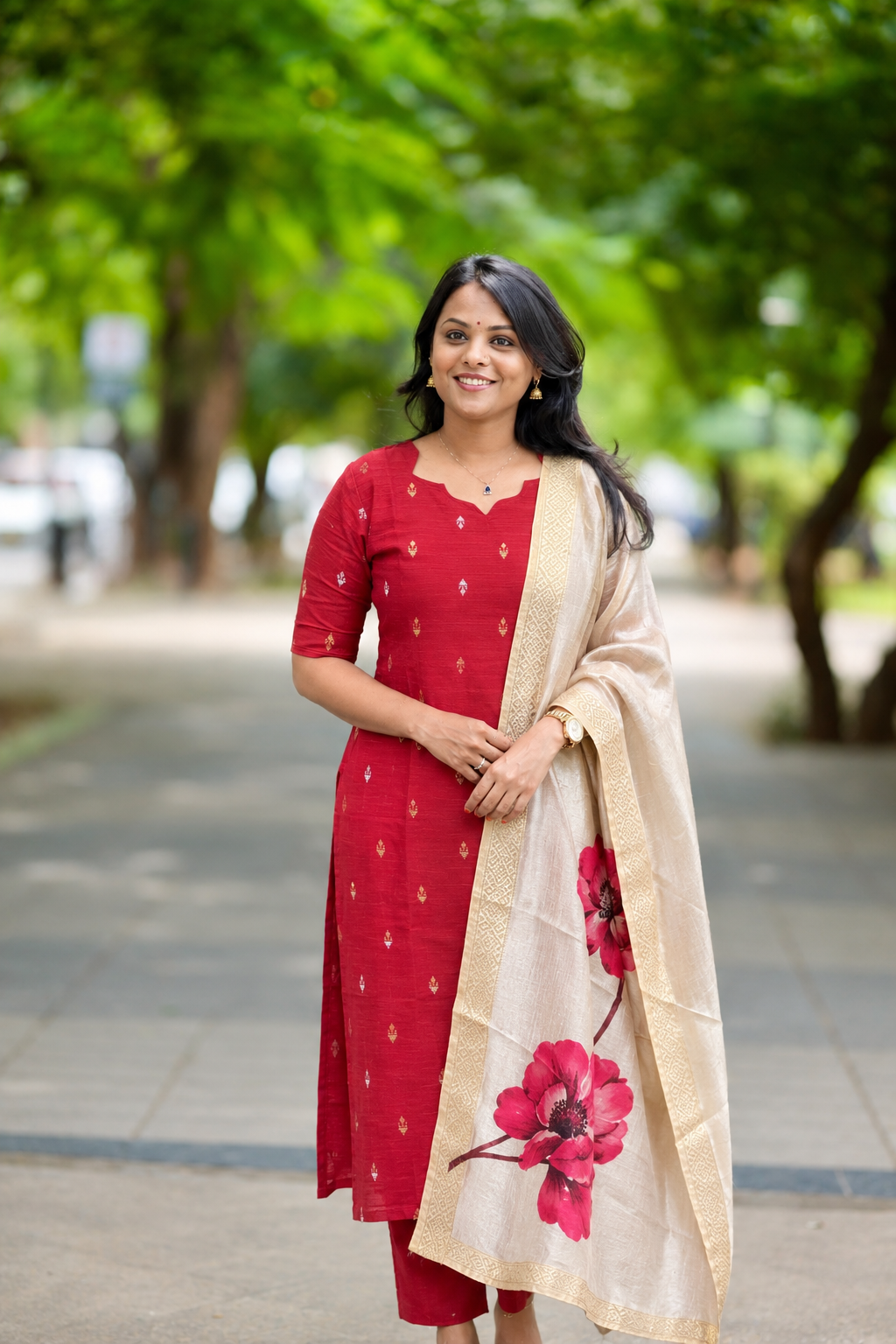 Aruvi -red raw silk kurta with dupptta ( ready to dispatch)set of 2