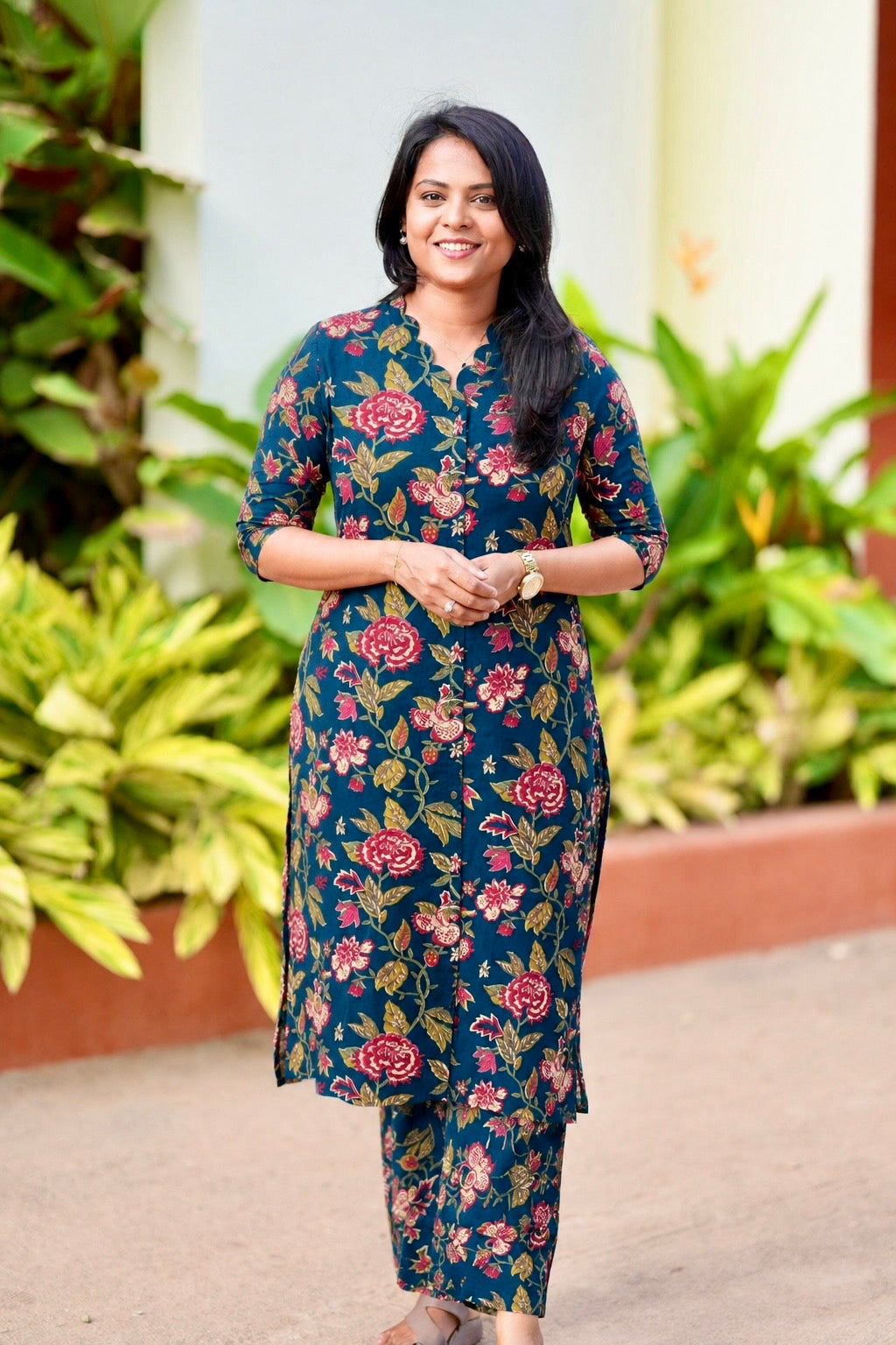 Navy Cotton 2 piece Set with lining