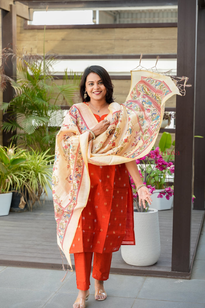 Alagu 3 piece raw silk suit set with Dupatta