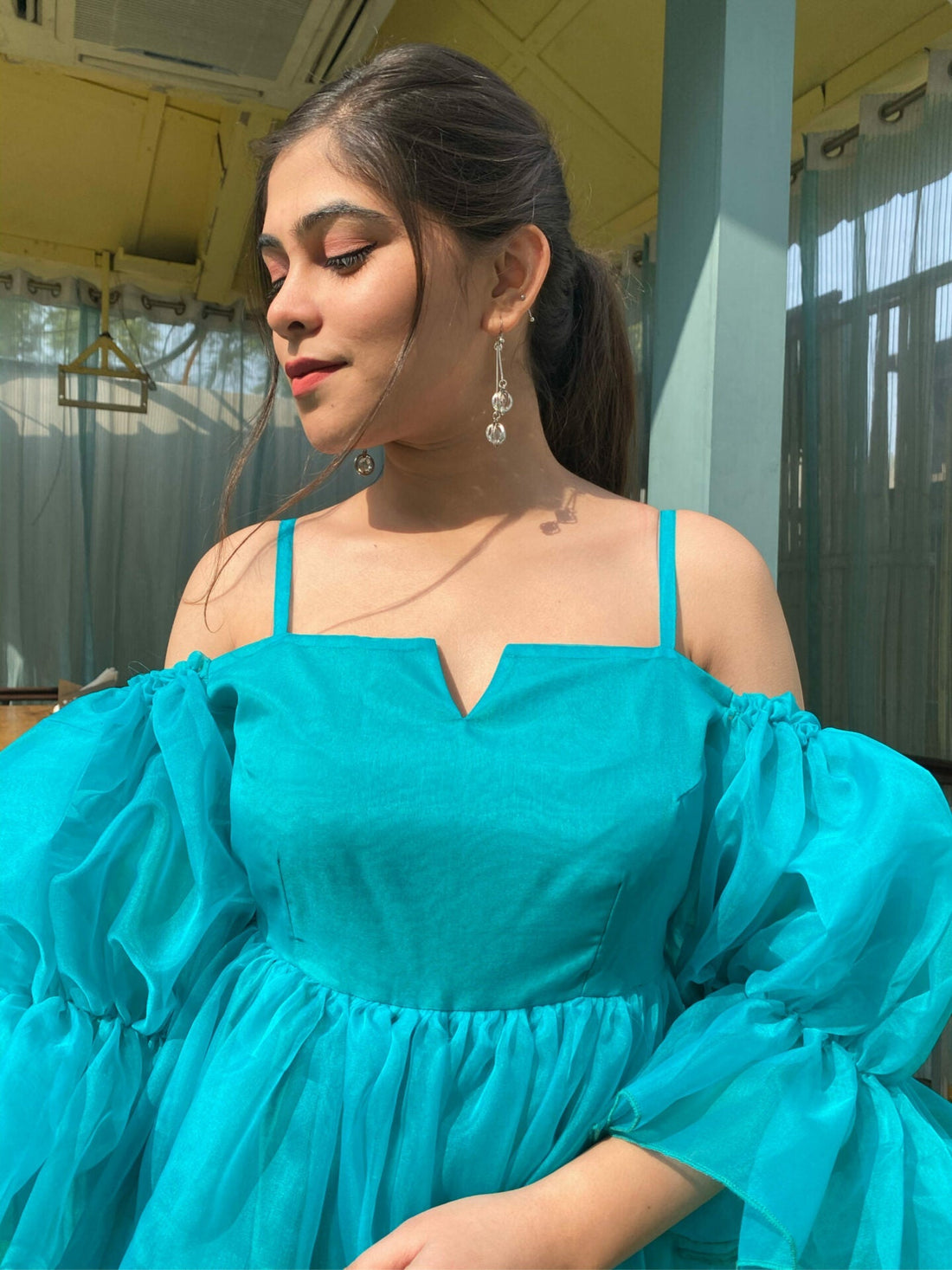 teal blue organza dress