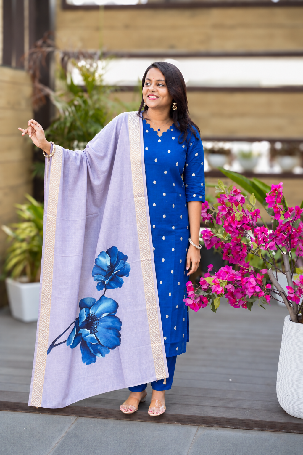 Aruvi -blue raw silk kurta with dupptta ( ready to dispatch)set of 2