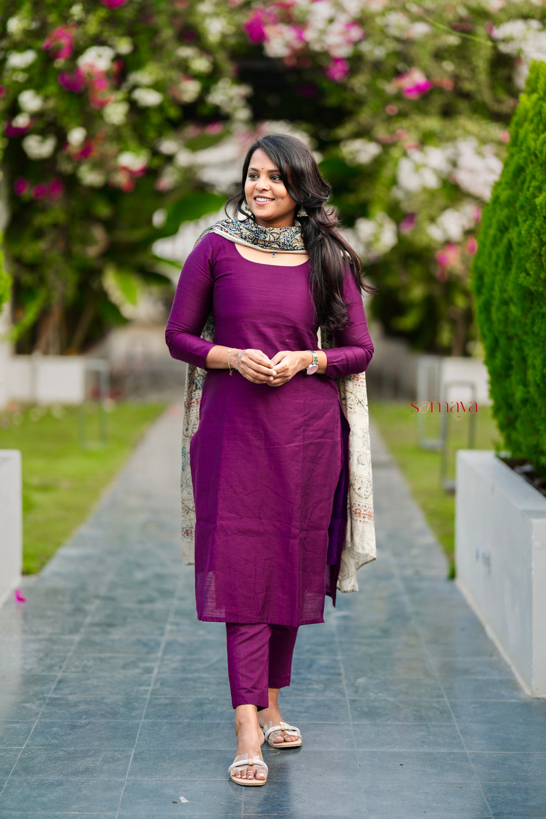 Kayal Raw silk top bottom set with  kalamkari  dupptta set of 3( ready to dispatch)