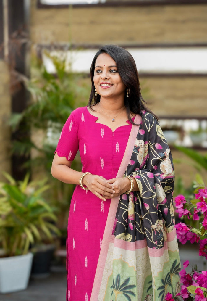 Mithila Pichwai dupptta raw silk  ( set of 3) ready to dispatch