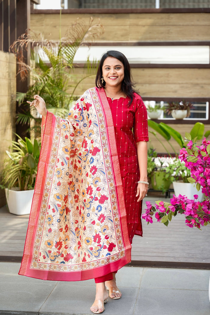 Sinthoor 3 piece raw silk suit set with Dupatta( ready to dispatch)