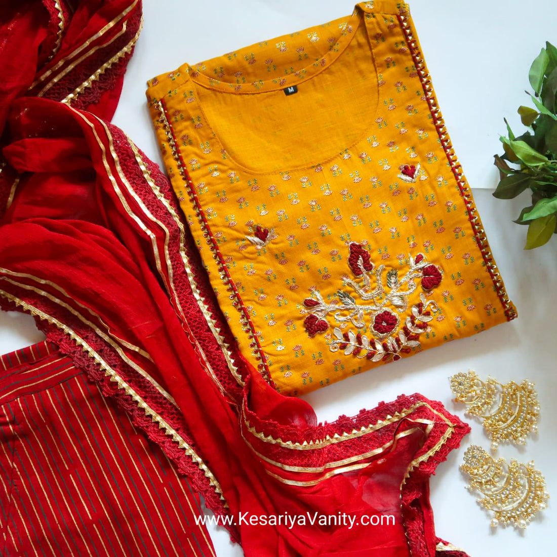 Haldi Ready Mustard-Red Suit