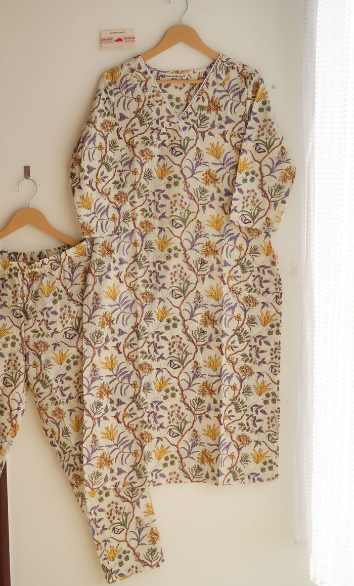 Blooming Petals Kantha Lace Suit Set - Sukoon 2.0 (Slim Fit)