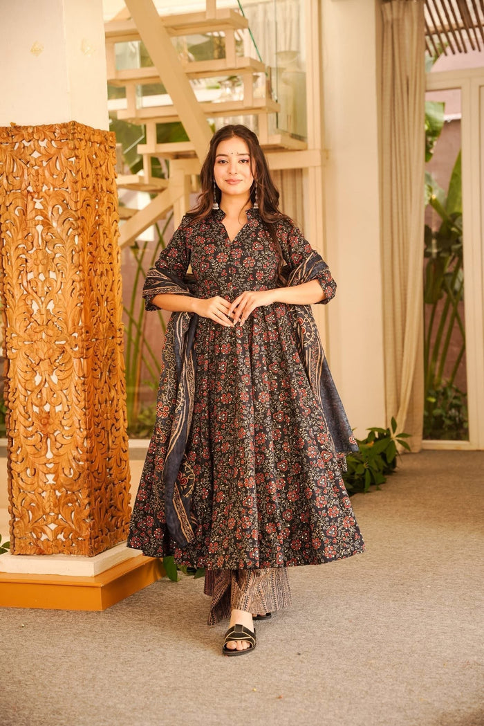 Charvitha Printed Cotton Anarkali Suit Set