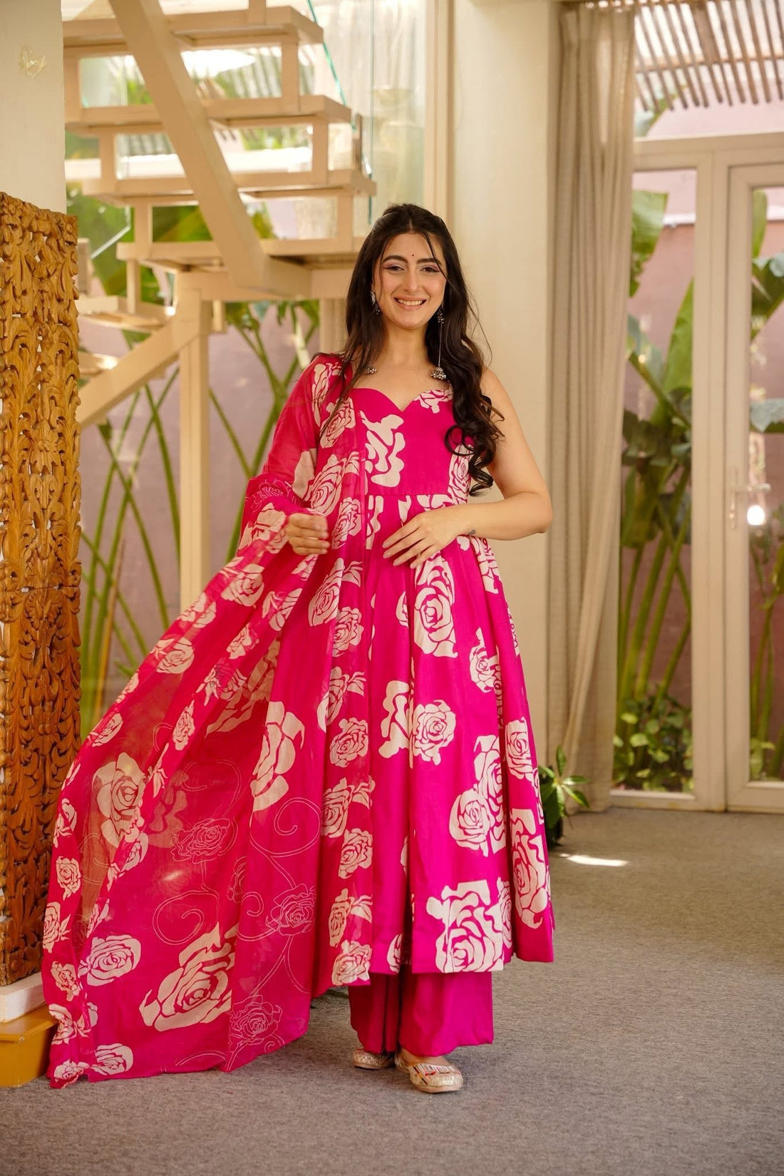Mahi Floral Cotton Anarkali Suit Set