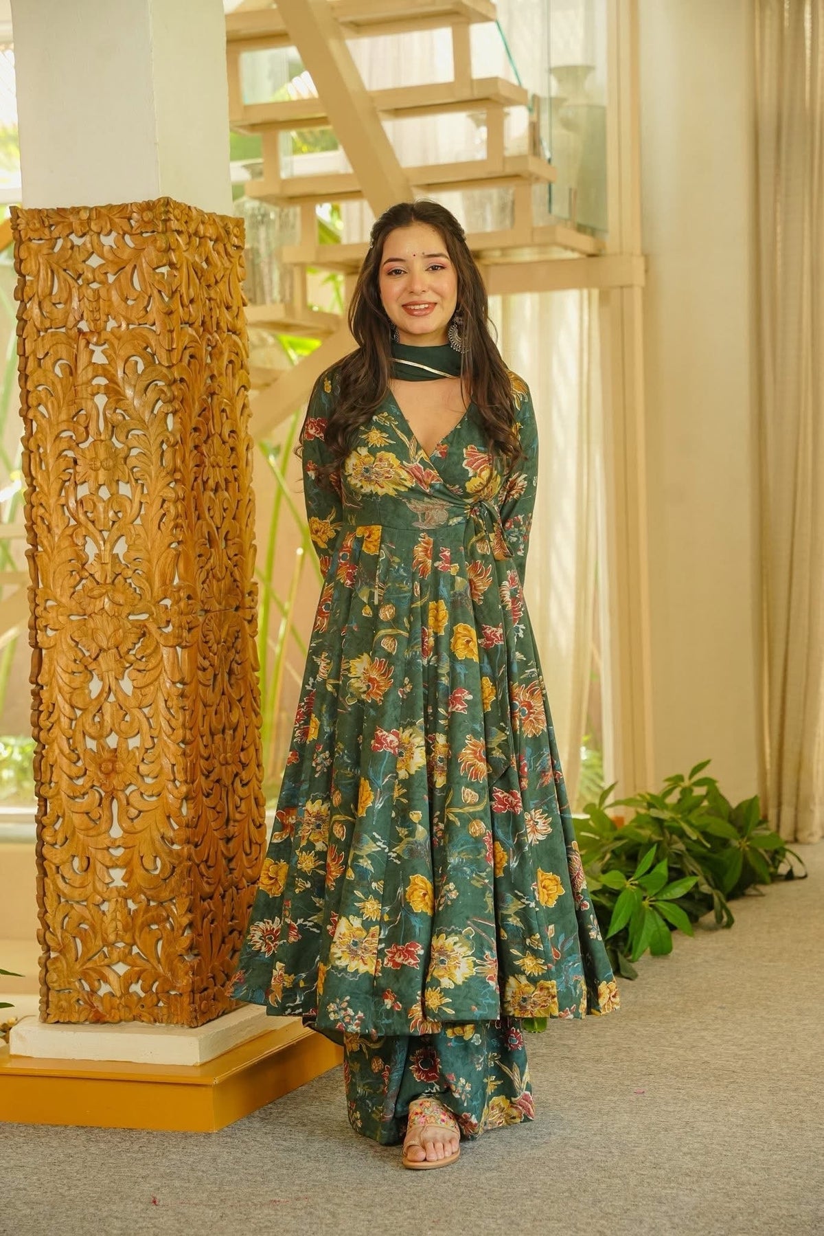 Areeza Floral Angrakha Anarkali Suit Set