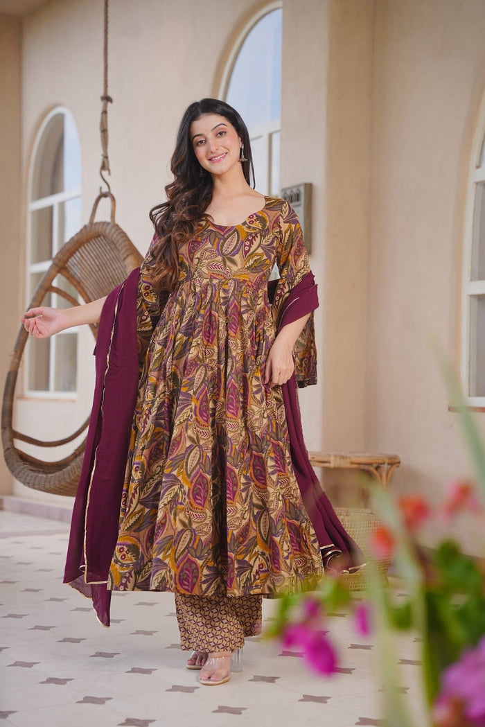 Elisha Printed Cotton Anarkali Suit Set