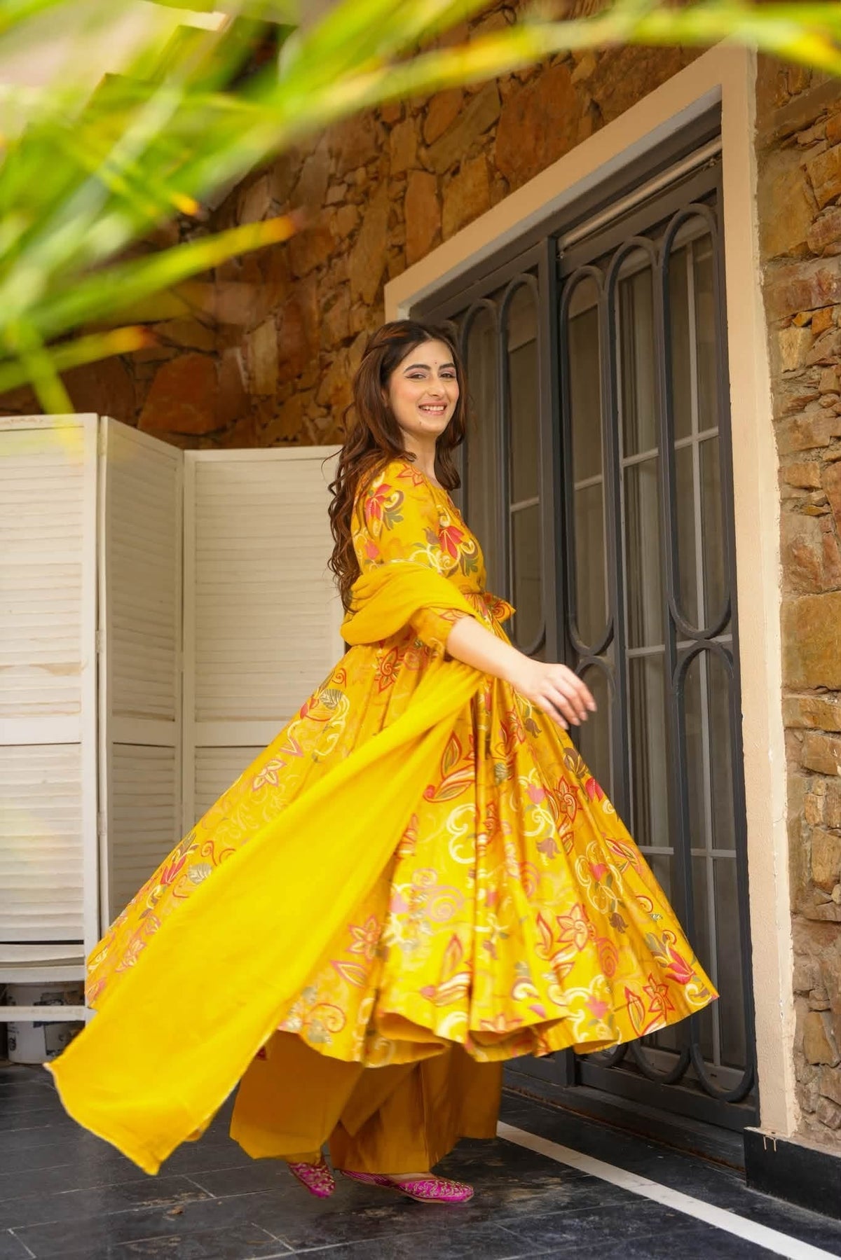 Aashi Yellow Rayon Anarkali Suit Set