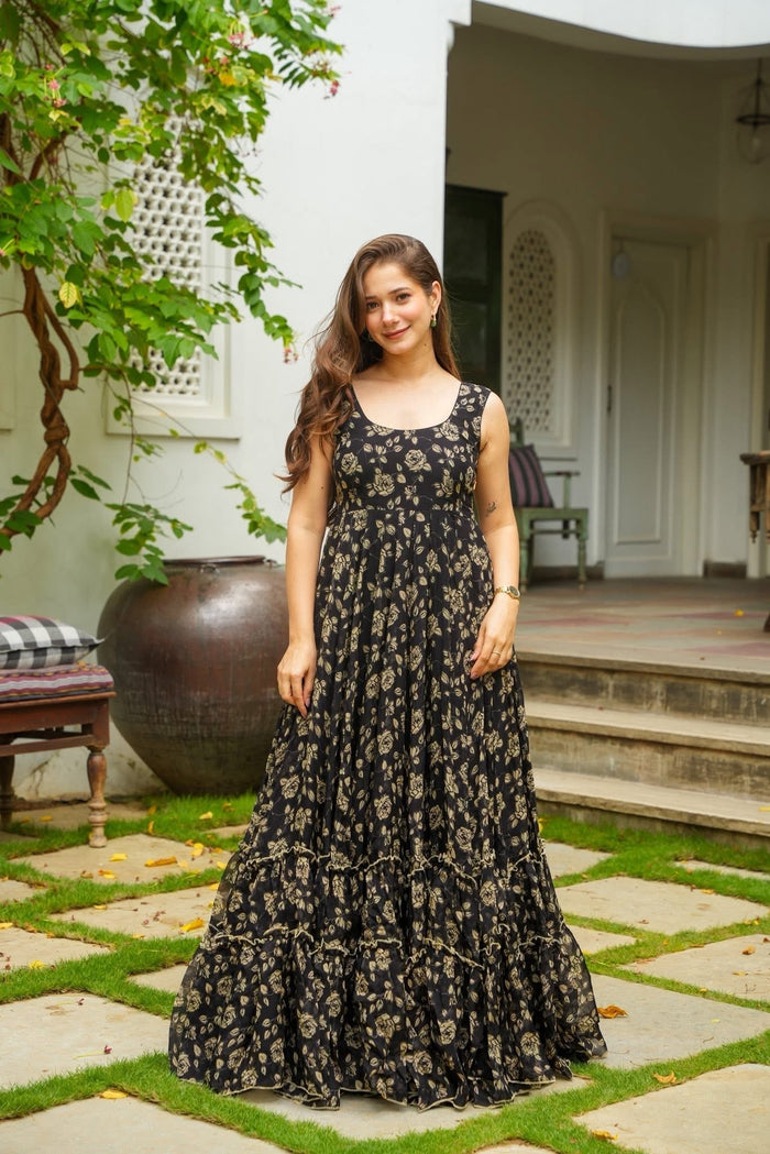 Midnight Petal Maxi Dress