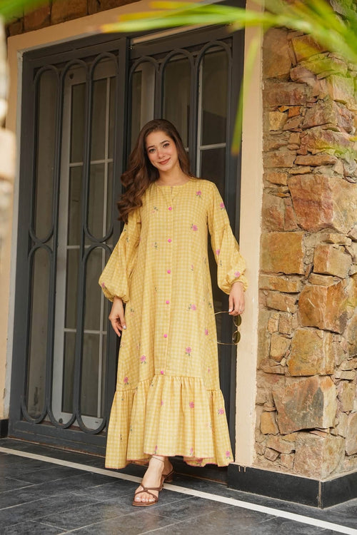 Buttercup Yellow Cotton Maxi Dress