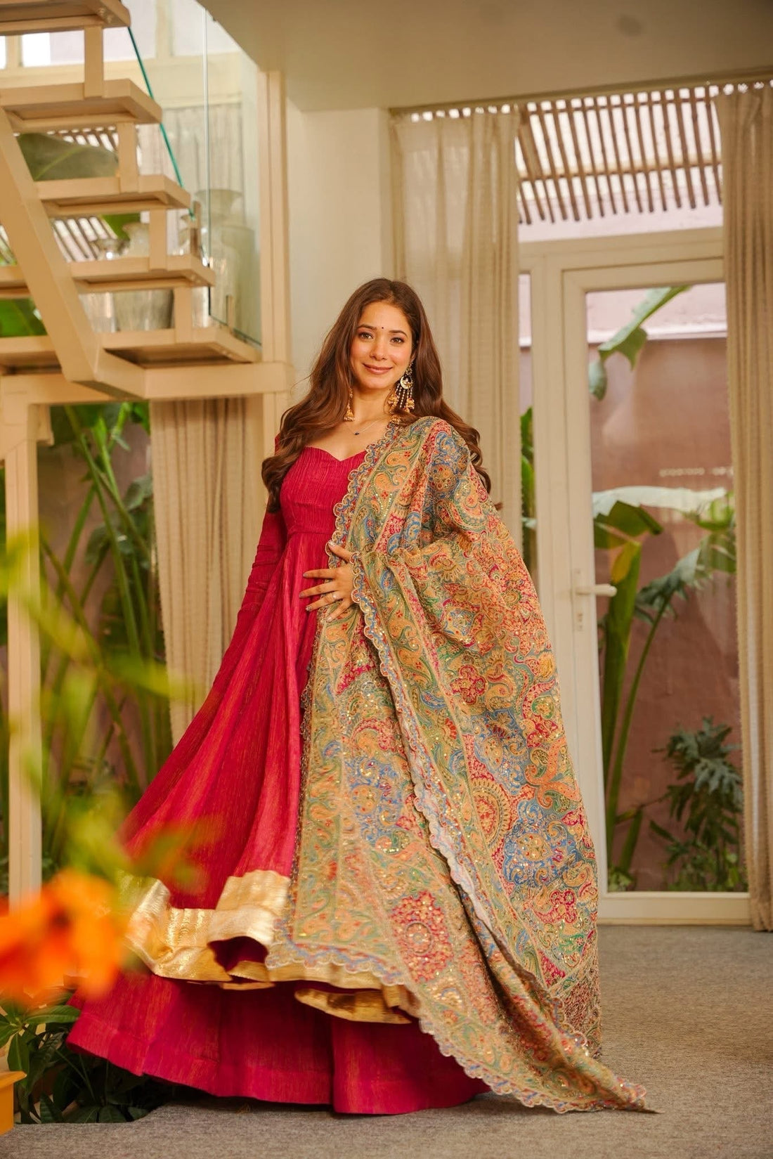 Solene Red Wedding Wear Anarkali Suit Set