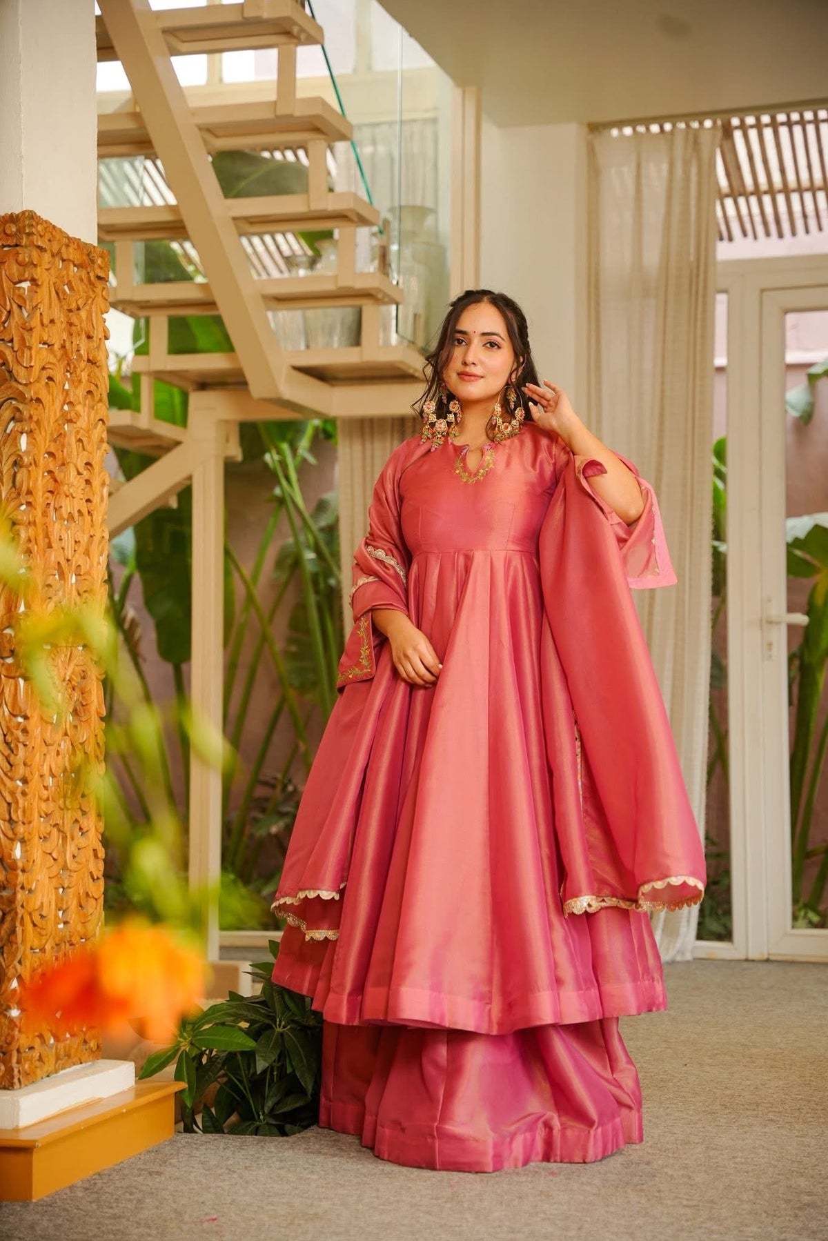 Aazmi Pink Cosmos Anarkali Suit Set