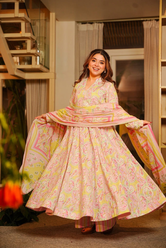 Lenore Pastel Cotton Anarkali Suit Set