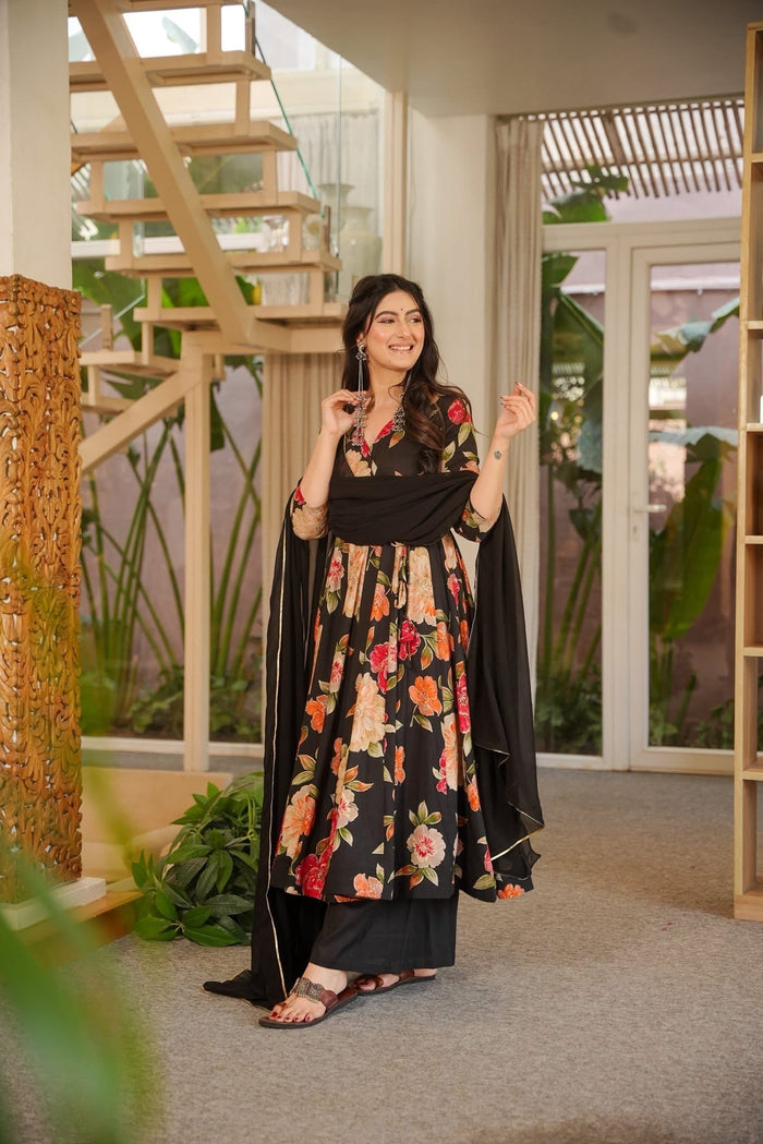Kshanika Black Rayon Suit Set