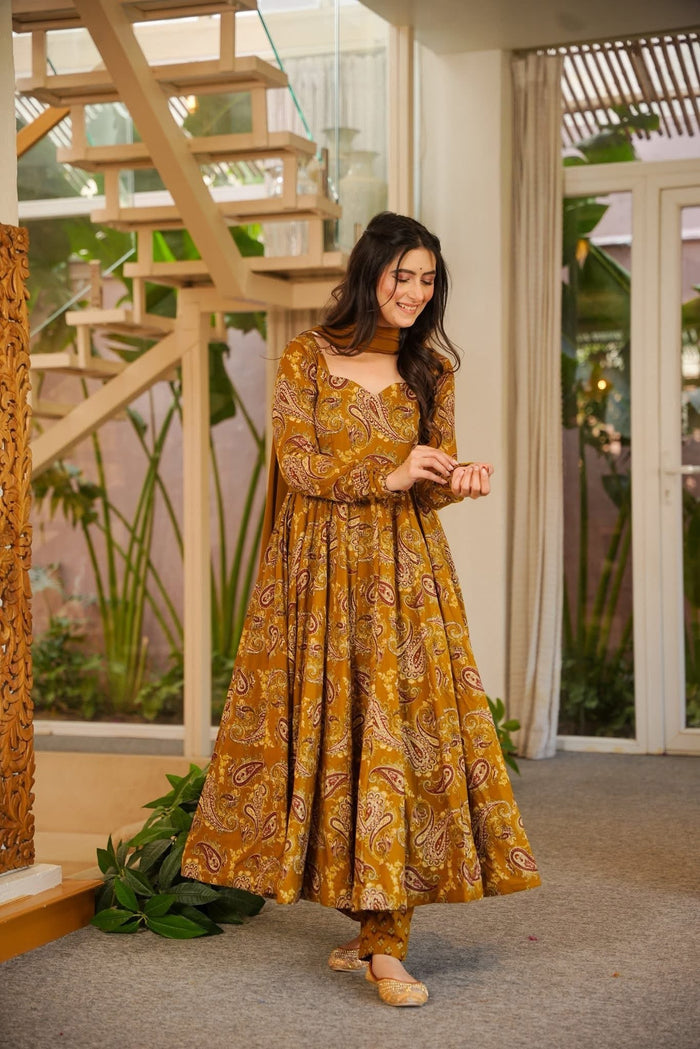 Pragati Printed Cotton Anarkali Suit Set