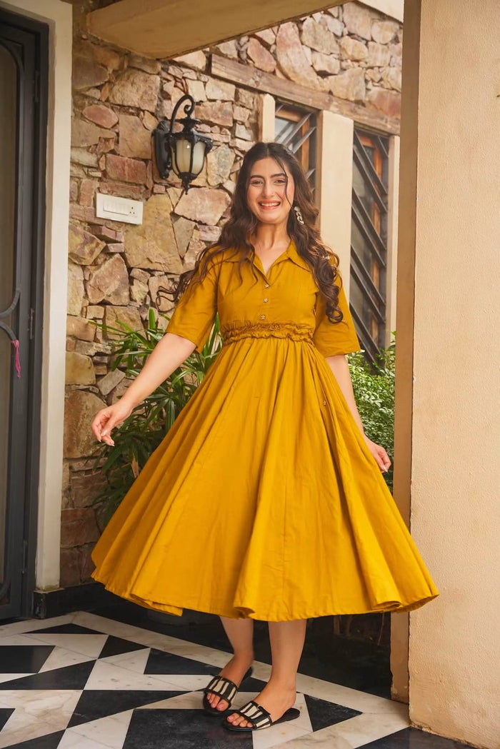 Rivelle Musturd Cotton Dress