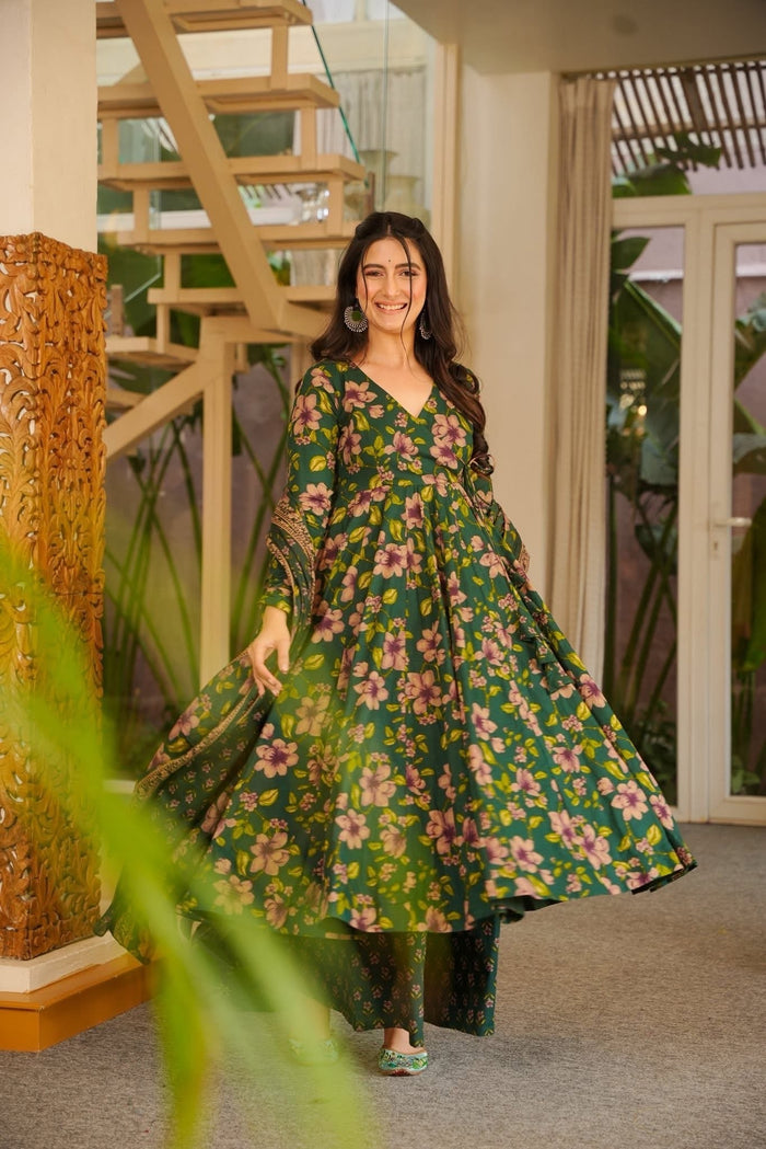 Bageshri Floral Cotton Anarkali Suit Set