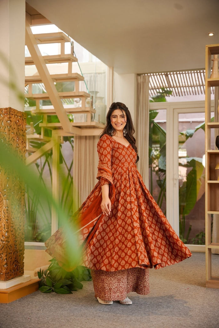 Rustina Cotton Printed Anarkali Suit Set