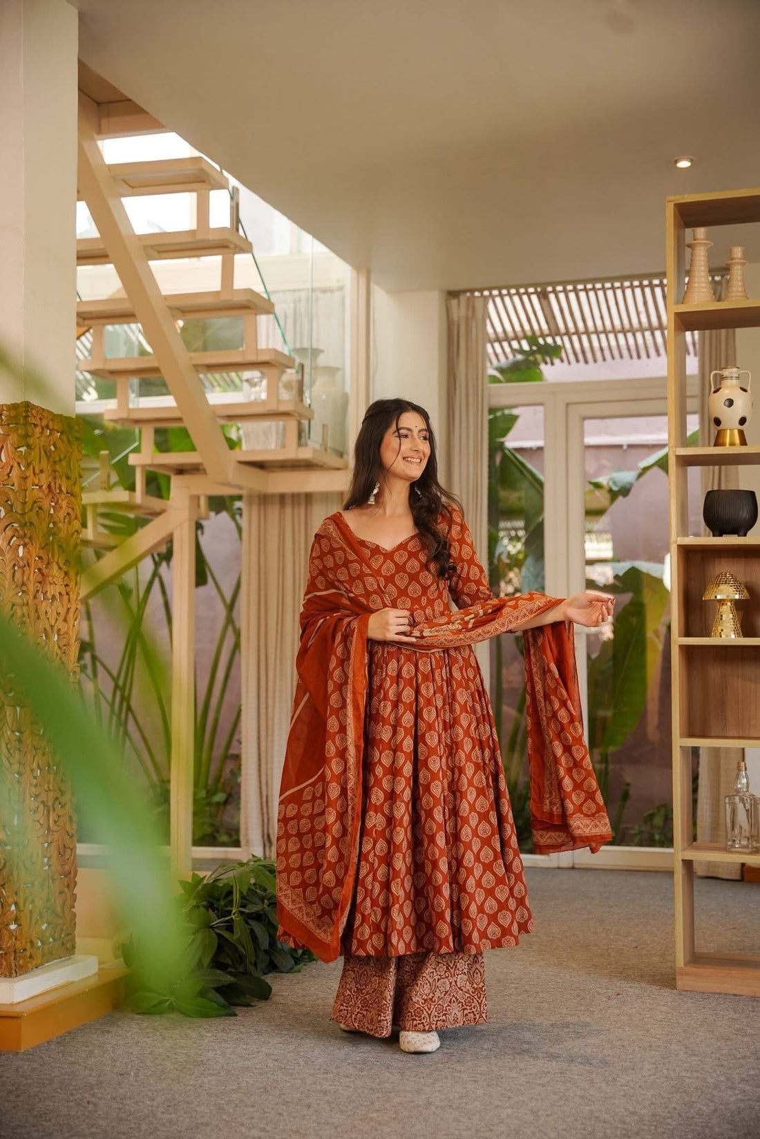 Rustina Cotton Printed Anarkali Suit Set
