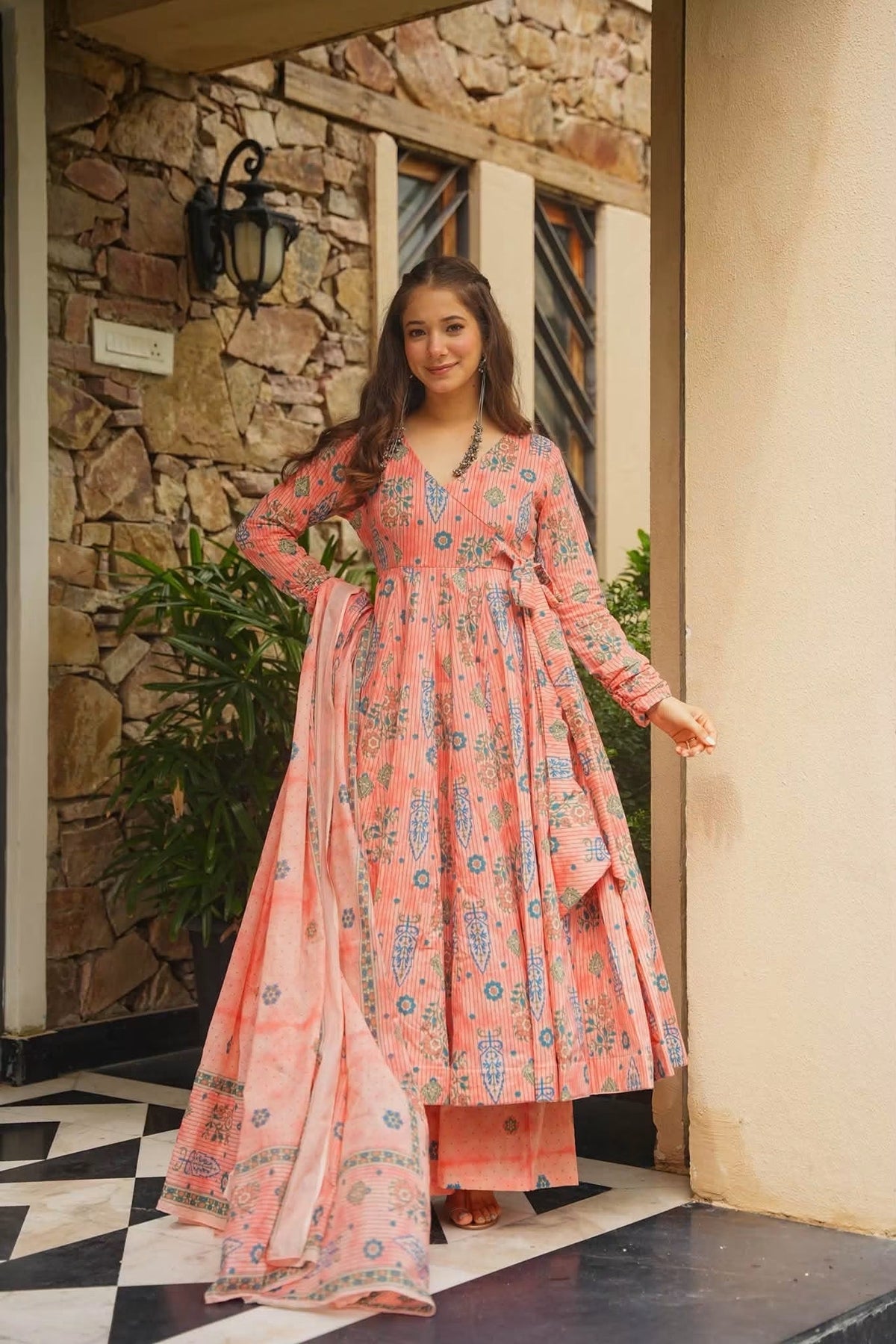 Aavinya Angrakha Cotton Anarkali Suit Set
