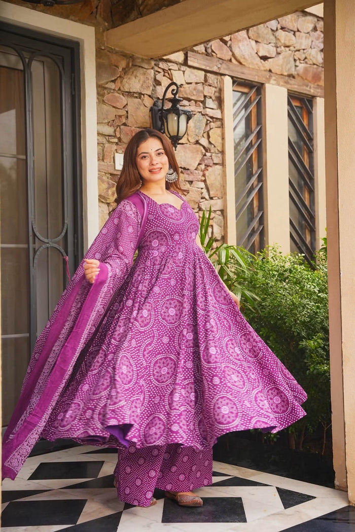 Dhara Bandhani Sleeveless Cotton Anarkali Set