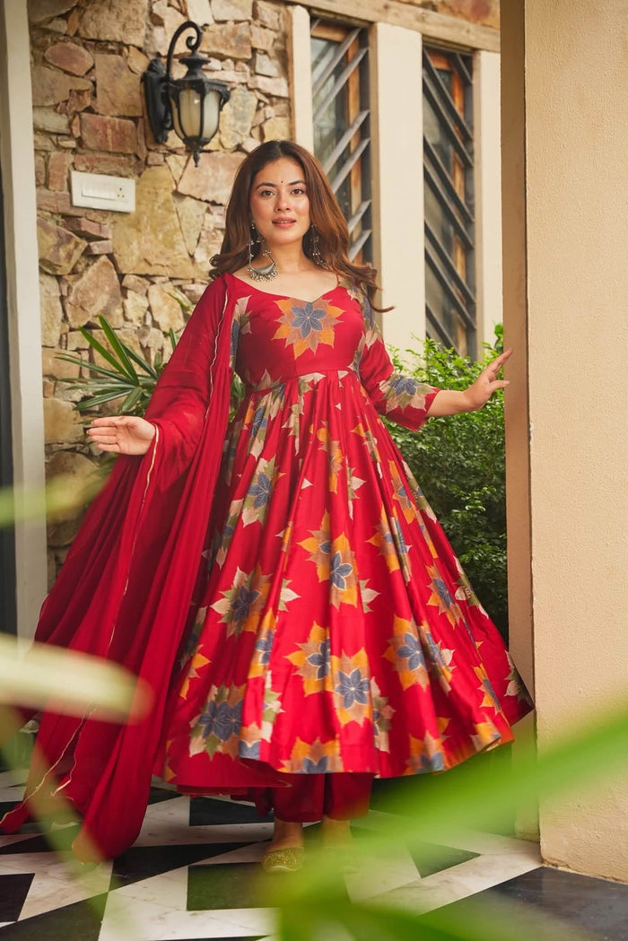 Aindri Floral Cotton Anarkali Suit Set