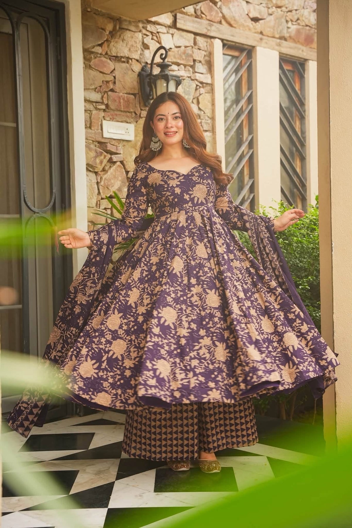 Afsara Purple Cotton Anarkali Suit Set