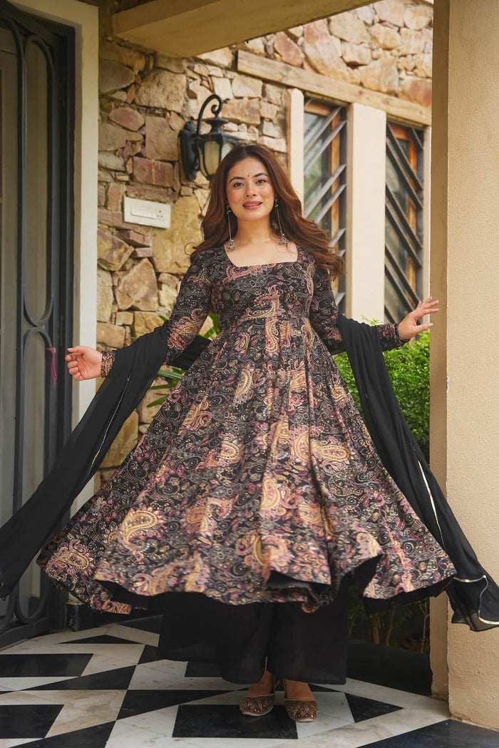 Koyal Black Rayon Anarkali Suit Set