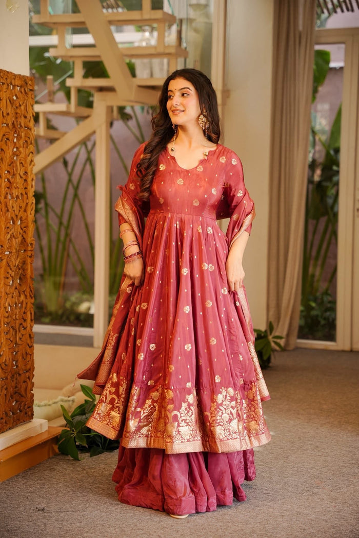 Vaanzya Silk Anarkali Suit Set with Dupatta