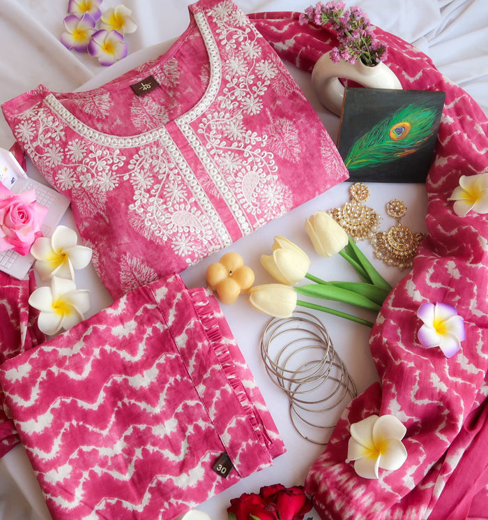 Raspberry Dreams Embroidered Tie Dye Suit Set - Launch 16