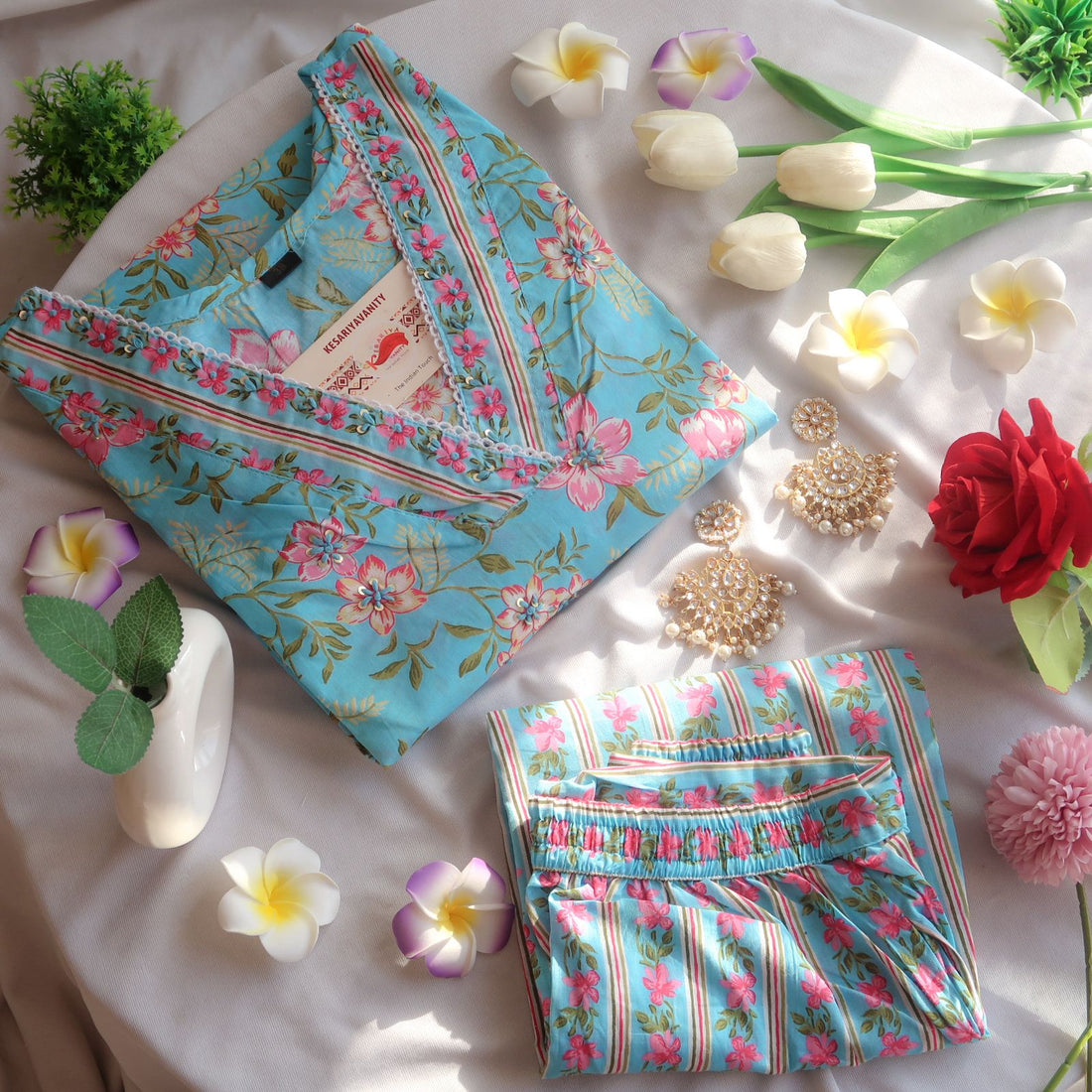 Blue Florals Elegance Bliss Suit Set